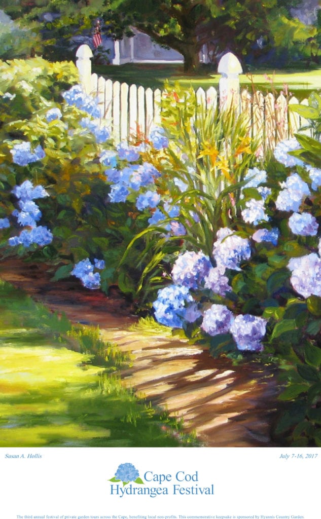 Hyannis Country Garden is the proud sponsor of this year's collectible Hydrangea Festival poster. Each year a local artist's work is chosen. This lovely painting is by Susan A. Hollis.